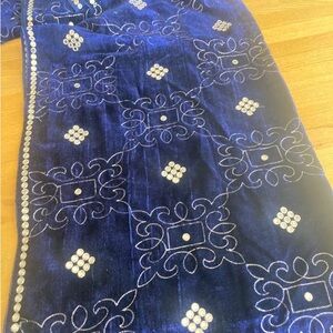 Embellished Navy Blue Velvet Shawl with golden Accents